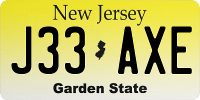 NJ license plate J33AXE