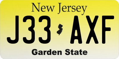 NJ license plate J33AXF