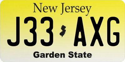 NJ license plate J33AXG