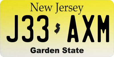 NJ license plate J33AXM