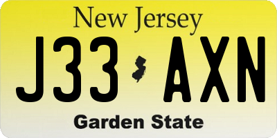NJ license plate J33AXN