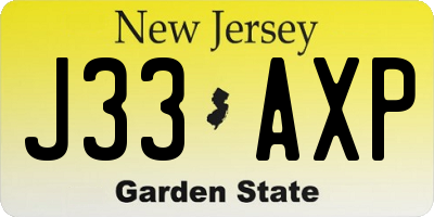 NJ license plate J33AXP