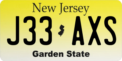NJ license plate J33AXS