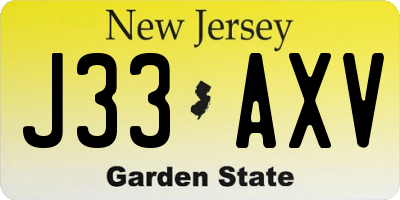NJ license plate J33AXV