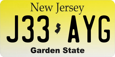 NJ license plate J33AYG