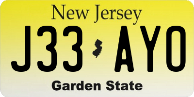 NJ license plate J33AYO