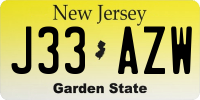 NJ license plate J33AZW