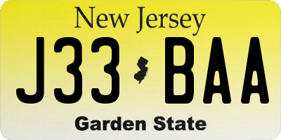 NJ license plate J33BAA