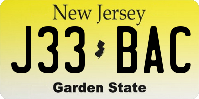 NJ license plate J33BAC