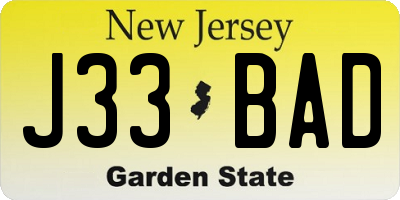 NJ license plate J33BAD