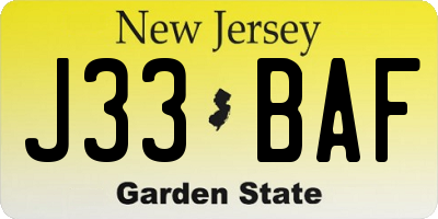 NJ license plate J33BAF