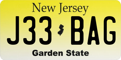 NJ license plate J33BAG