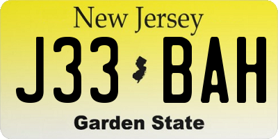 NJ license plate J33BAH