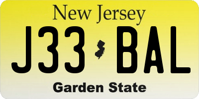 NJ license plate J33BAL