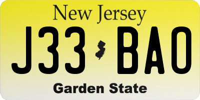 NJ license plate J33BAO