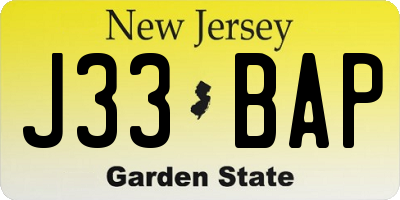 NJ license plate J33BAP