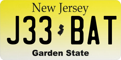 NJ license plate J33BAT