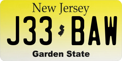 NJ license plate J33BAW
