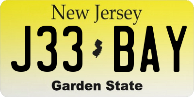 NJ license plate J33BAY