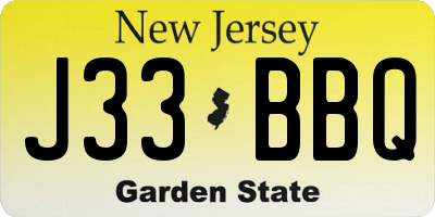 NJ license plate J33BBQ
