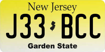 NJ license plate J33BCC