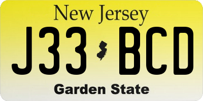 NJ license plate J33BCD