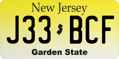 NJ license plate J33BCF