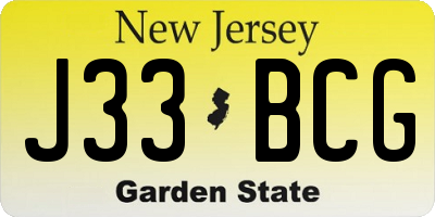 NJ license plate J33BCG