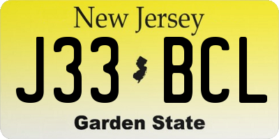 NJ license plate J33BCL