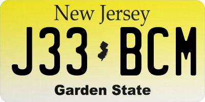 NJ license plate J33BCM