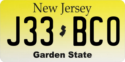 NJ license plate J33BCO