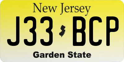 NJ license plate J33BCP