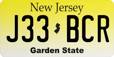 NJ license plate J33BCR
