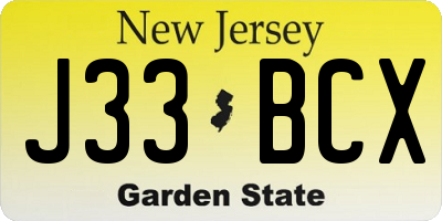 NJ license plate J33BCX