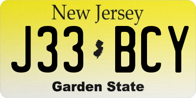 NJ license plate J33BCY