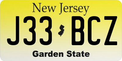 NJ license plate J33BCZ