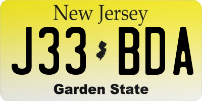 NJ license plate J33BDA
