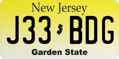NJ license plate J33BDG