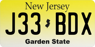 NJ license plate J33BDX