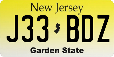 NJ license plate J33BDZ