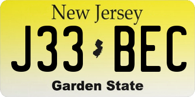 NJ license plate J33BEC