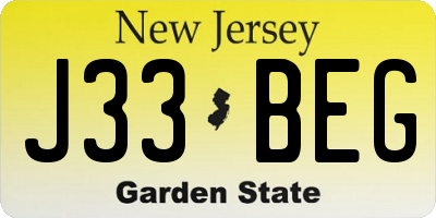 NJ license plate J33BEG