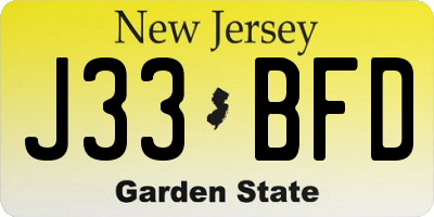 NJ license plate J33BFD