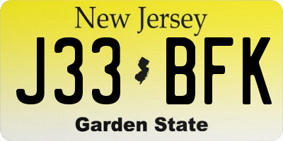 NJ license plate J33BFK