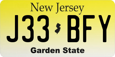 NJ license plate J33BFY