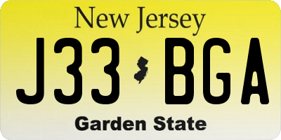NJ license plate J33BGA