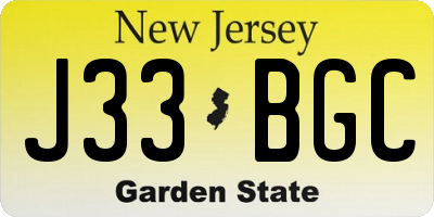 NJ license plate J33BGC