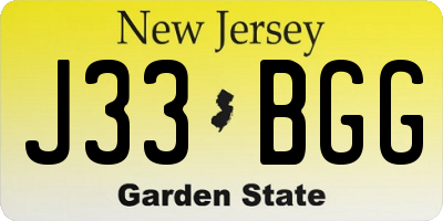 NJ license plate J33BGG