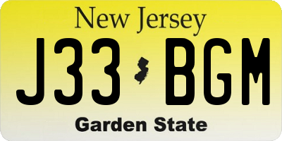 NJ license plate J33BGM
