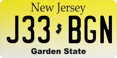 NJ license plate J33BGN